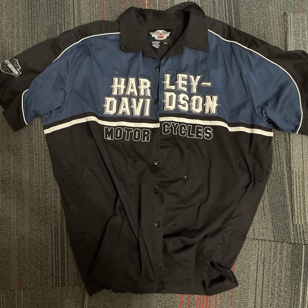 Harley Davidson Men’s Black Button Up Short Sleeve Mechanic Biker Shirt Sz XXL